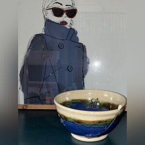 Beautiful Irvin Alaska Pottery Handcrafted Ceramic Yarn Bowl Decor Blue/Green